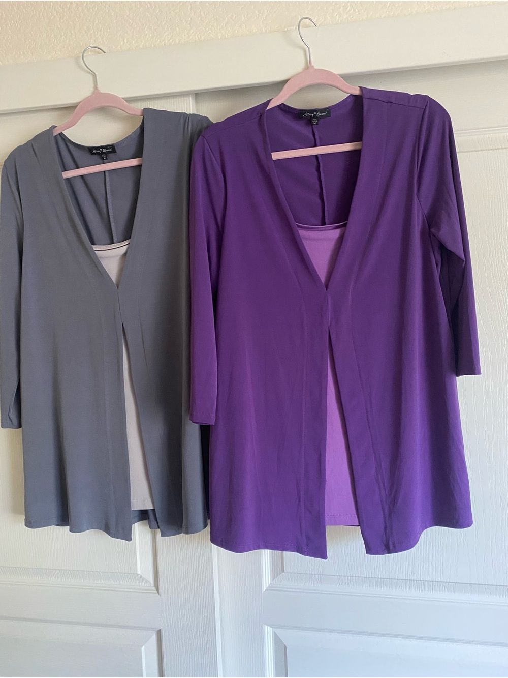 Slinky Brand Layered Look Tunics size M Purple and Gray 3/4 Sleeves.  USA Made.